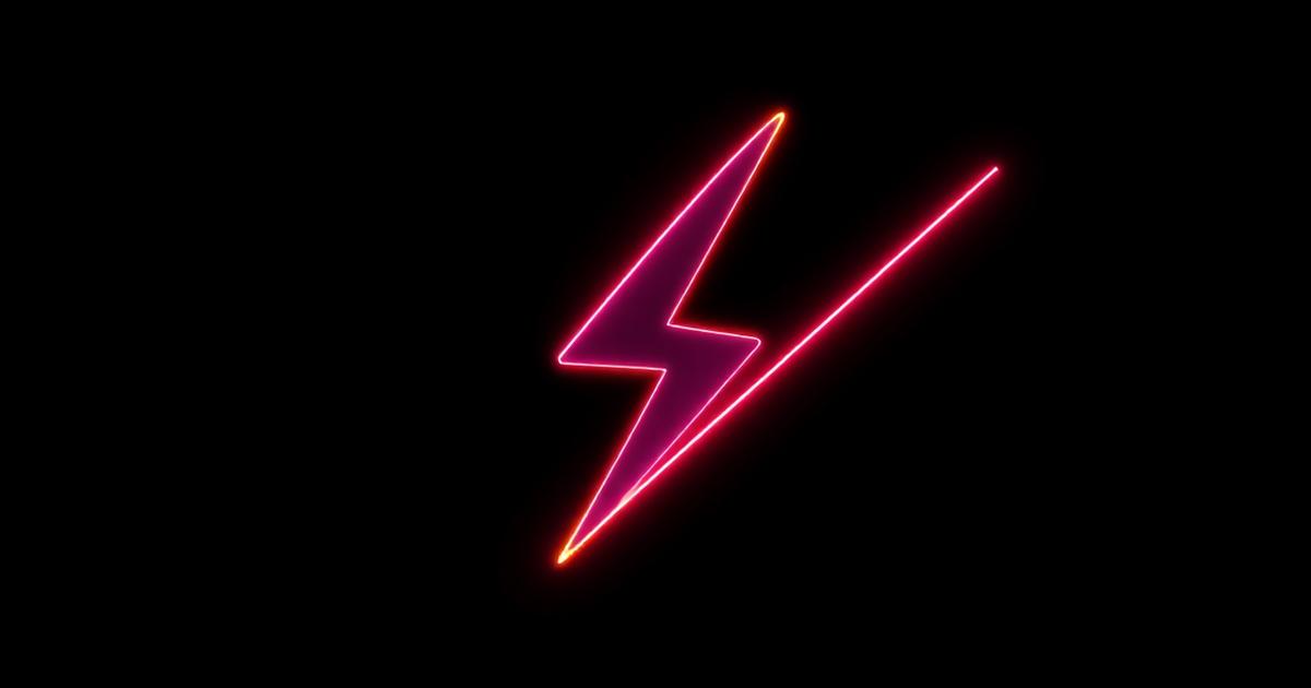 Neon pink lightning bolt on a black background, representing fast AI-generated static HTML sites